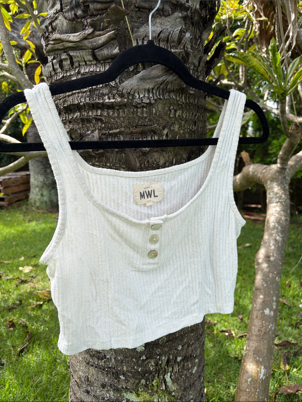 Madewell Cream Ribbed Button-Front Crop Tank Top